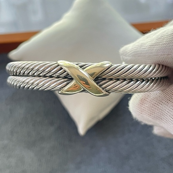 David Yurman 925 & 14k Gold 10mm Signature X Bracelet - Picture 6 of 9